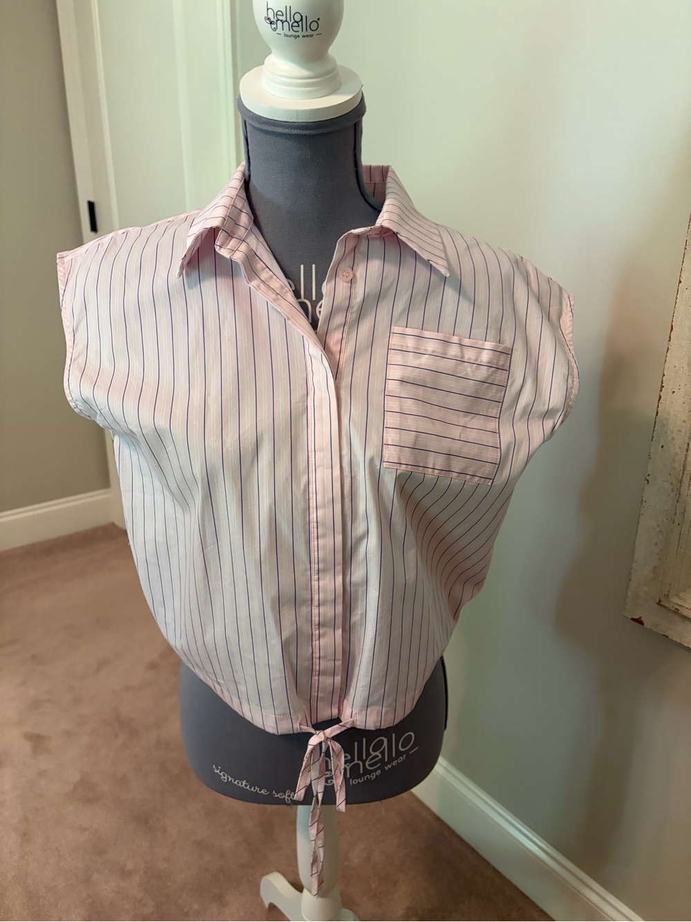 Greylin Pink Shirt with Navy Stripe Detail
